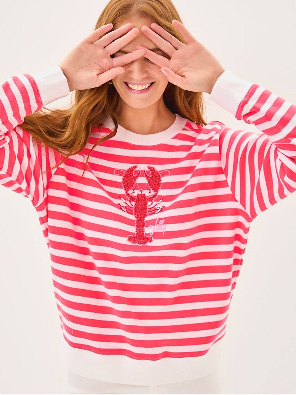 Lilly Pulitzer Ballad Lobster Clawsome Stripe Pullover Sweatshirt Large